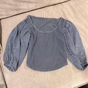 Free People Charcoal Blouse with Puffed Sleeves
